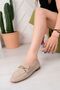 Women's Beige Daily Comfortable Stylish Detailed Oxford Masculine Soft Leather Loafer Ballet Shoes - 4