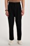 Men's Regular Fit Double Pleated Elastic Waist Comfortable Cut Loose Leg Baggy Black Trousers
