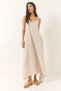 Women's Beige Knitted Strappy Asymmetrical Skirted Loose Linen Dress 5937 60281018 - 5