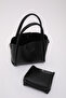 Black Shk190 Faux Leather Snap Closure Hand, Arm and Shoulder Bag with Removable Makeup Bag - 7