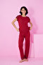 Burgundy Soft Touch Thin Seasonal Lace Detailed Knitted Pajama Suit7864 - 2
