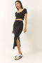 Women's Black Square Neck Short Sleeve Crop Slit Detailed Camisole Bottom-Top Set 60284032