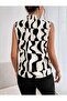 Women's Sleeveless Turtleneck Patterned Single Jersey Blouse - 2