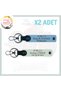 Sky Blue-White, Special Set of 2 Keychains for Adventurers - Name Plate & Blood Type Written