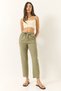 Women's Khaki Tie-Waist Leg Detail Pocketed Linen Carrot Trousers Yp5134 60283180 - 3