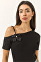 Women's Black Floral Detailed Single Sleeve Thin Strap Ottonom Blouse 948 60283230 - 3