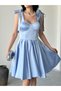 Baby Blue Bustier Detailed Strappy Satin Evening Dress - 4