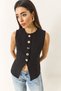 Women's Black Regular Bisilet Collar Gold Button Detailed Lined Woven Vest 9005 60283150 - 2