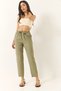 Women's Khaki Tie-Waist Leg Detail Pocketed Linen Carrot Trousers Yp5134 60283180 - 4