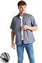 Men's Copper Reflective Blue Short Sleeve Wide Cut Pocket Lapel Button Cotton Shirt - 2