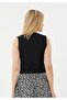 V-Neck Woven Stylish Black Vest with Belt Detail - 5