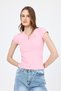 Pink V-Neck Buttoned Pocket Detailed Slim Fit T-Shirt 2213