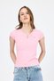 Pink V-Neck Buttoned Pocket Detailed Slim Fit T-Shirt 2213 - 6
