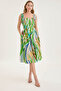Square Neck Buttoned Front Patterned Zero Sleeve Dress - 3