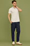 Elastic Waist Skinny Leg Trousers - Navy Blue - 2
