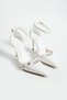 White Shiny Wrinkled Vegan Leather Stiletto |   9 cm Thin Heel |   Pointed Toe |   Stylish Comfortable Women's Shoes - 6