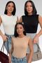 Women's cotton 3-pack black, white, beige crew neck sleeveless bodysuit zero sleeve bodysuit cotton zero neck