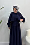 Women's Summer Fabric Hijab Dress - Navy Blue - 2
