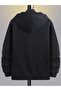 Horn Zippered Cardigan Sweatshirt - Black Printed Oversize Winter Thick Hoodie - 2