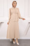 Beige Waist Belted Shirt Skirt Suit