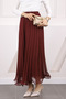 Burgundy Elastic Waist Pleated Chiffon Skirt - 2