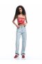 Stone Detailed Straight Leg Buttoned Cotton Jean Trousers - Straight Fit Jean