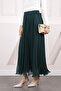 Emerald Green Elastic Waist Pleated Chiffon Skirt - 3