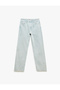 Stone Detailed Straight Leg Buttoned Cotton Jean Trousers - Straight Fit Jean - 4