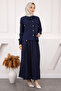 Navy Blue Collar Tie Shirt Skirt Suit - 2