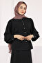 Black Waist Belted Shirt Skirt Suit - 4