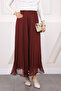 Burgundy Elastic Waist Pleated Chiffon Skirt