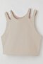 Girl's Crop T-Shirt with Double Strap Shoulder Detail, Ages 9-16, Beige - 3