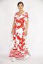 Women's Red Large Size Wraped Collar Long Dress 65n36468 - 2