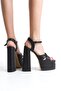 Women's Elina Cross-Strapped Black 15 cm Platform Heeled Shoes - 3