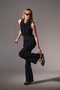 Blue Sporty Stitching Detailed Jean D Buckle Belt Denim, Wide Leg Palazzo Women's Trousers - 4