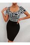 Women's Labyrinth Patterned Heart Collar Short Sleeve Midi Length Dress Micro Sandy Fabric Summer Model - 3