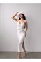 Women's Strappy V-Neck Ruffle Detailed Crop Blouse and Slit Midi Skirt Bottom-Top Set White - 7