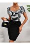 Women's Labyrinth Patterned Heart Collar Short Sleeve Midi Length Dress Micro Sandy Fabric Summer Model