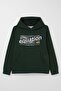 Boy's Sweatshirt with Text Print and Kangaroo Pocket, Hooded, Ages 8-14, Dark Green - 3