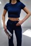 Mila Navy Blue Bodycon Stretch Knitted Crop Tshirt and Spanish Flare Leggings Y2K Bottom-Top Set - 3