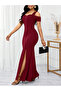 Women's Off-The-Shoulder Strap Slit Detailed Long Imported Crepe Dress - 4