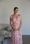 Pink Floral Patterned Gipe Detailed Tie-Up Maxi Long Length Premium Chiffon Dress - 7