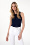 Women's Navy Blue Sleeveless Crew Neck Basic T-Shirt 50305841 -Vr033 - 3