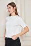 Women's Crew Neck Short Sleeve Knitwear Blouse Basic Blouse 25222 Ecru - 2