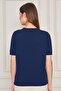 Women's Crew Neck Short Sleeve Knitwear Blouse Basic Blouse 25222 Navy Blue - 4