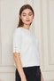 Women's Crew Neck Snap Fastener Short Sleeve Knitwear Blouse 1070 Ecru - 3