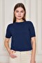 Women's Crew Neck Short Sleeve Knitwear Blouse Basic Blouse 25222 Navy Blue - 2