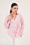 Double Breasted Collar Pink Shirt with Side Tie Detail