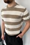 Beige Striped Knitted Knitwear T-shirt