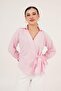 Double Breasted Collar Pink Shirt with Side Tie Detail - 4